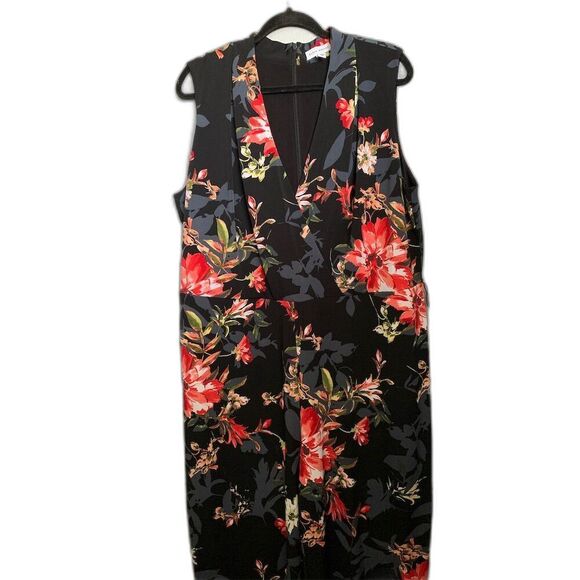 Susan Graver Liquid Knit Jumpsuit Black Floral 1X Maxi A374127 Multicolor - Picture 1 of 9